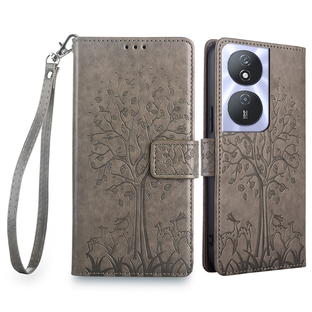 For Honor Play 50 Plus 5G / Play 8T 5G / X7b 4G / 90 Smart Case Imprinted Deer Tree Pattern Leather Phone Wallet Cover - Grey For Honor Play 50 Plus 5G / Play 8T 5G / X7b 4G / 90 Smart Case Imprinted Deer Tree Pattern Leather Phone Wallet Cover - Grey